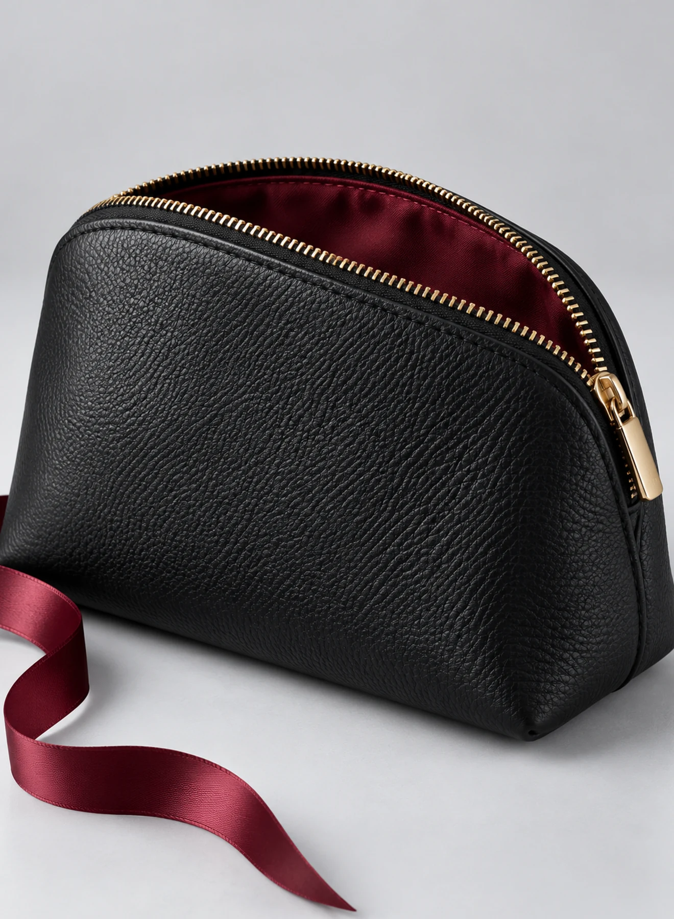 Calm Carry Gift Pouch, zip pouch in Black, Burgundy, Gold, product view on a light studio background