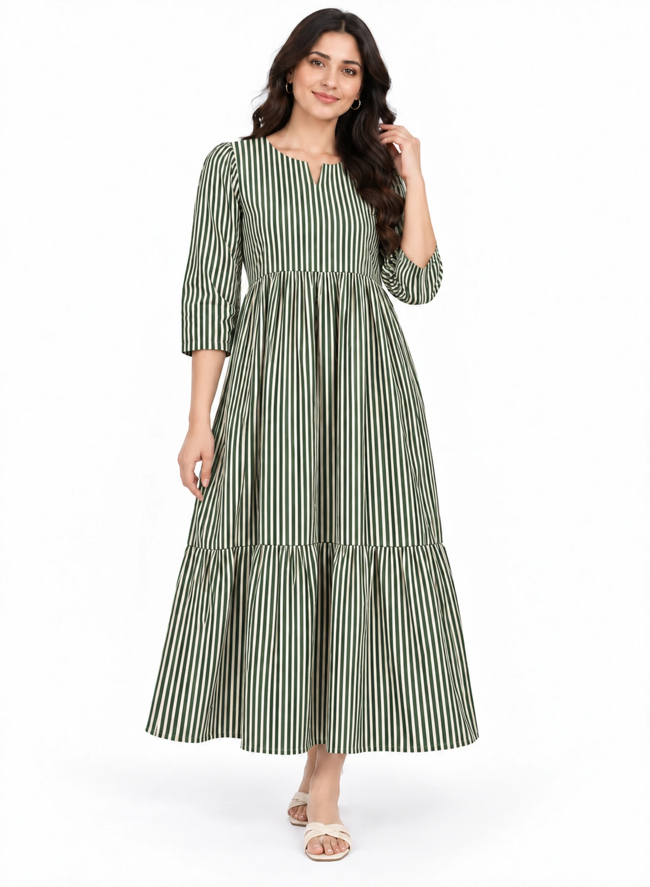 Dress Green Stripe Long Frock by Hangout in Green — long dress