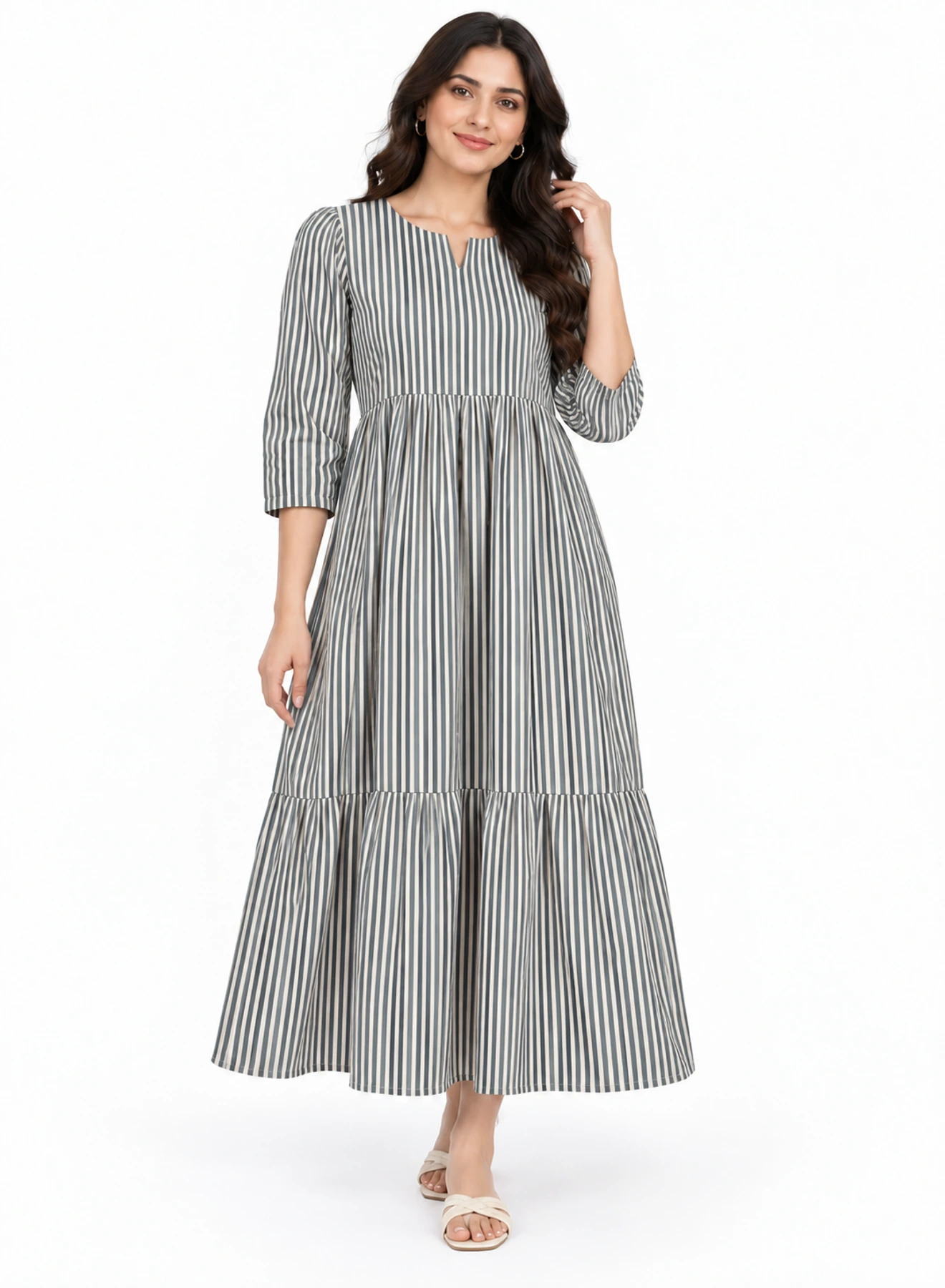 Dress Grey Stripe Long Frock by Hangout in Grey — long dress