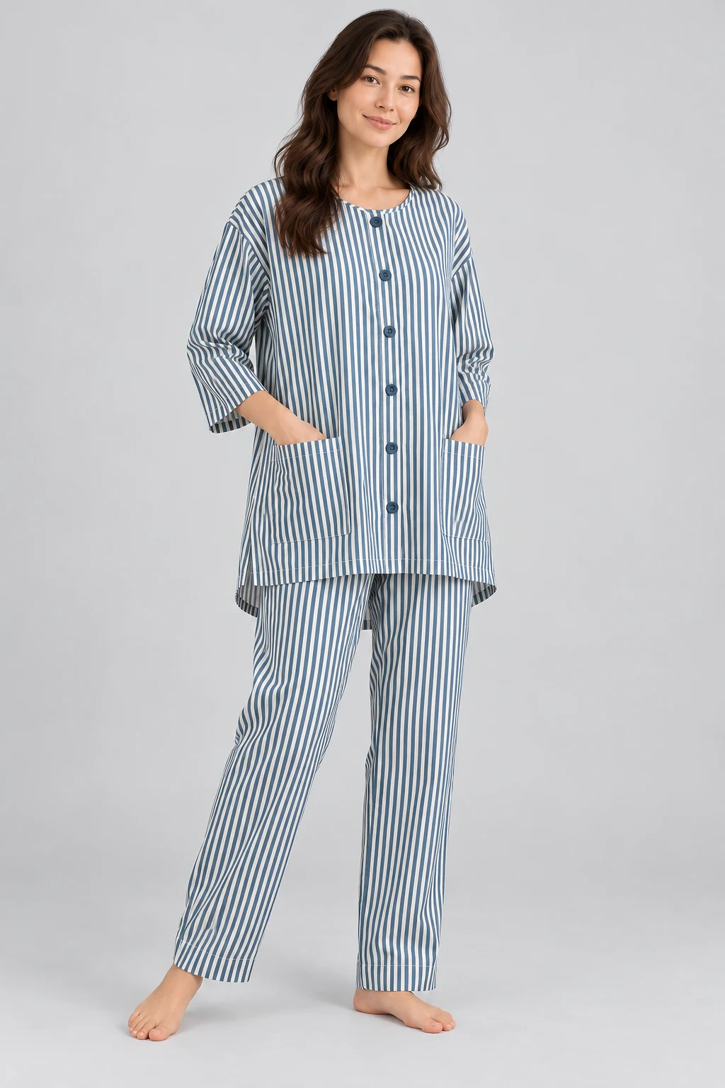 Zinc Blue Stripe Co-ord Set by Hangout in Zinc Blue — two-piece co-ord set