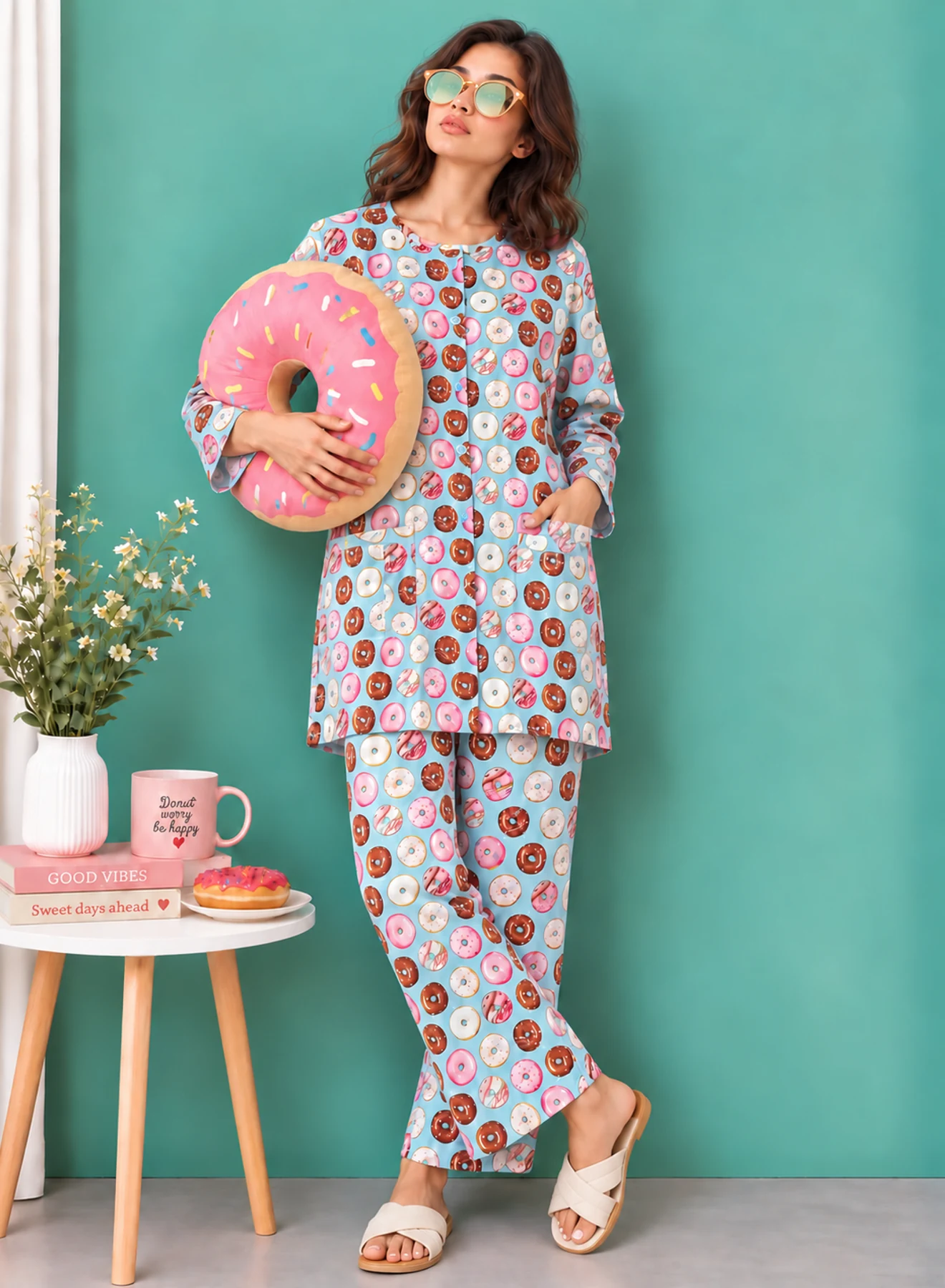 Donut Print Co-ord Set by Hangout in Sky Blue — two-piece co-ord set