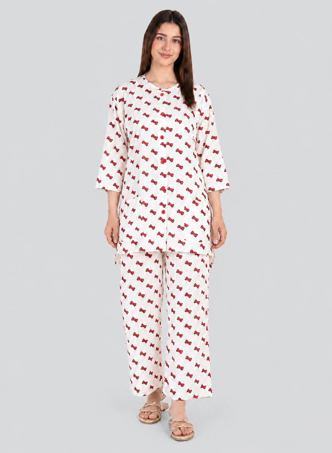 Pretty Bows Print Co-ord Set by Hangout in White — two-piece co-ord set