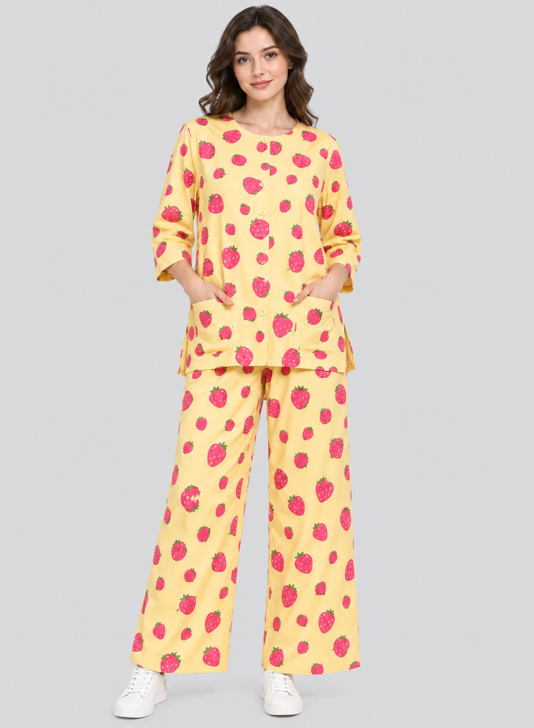 Strawberry Print Co-ord Set by Hangout in Yellow — two-piece co-ord set