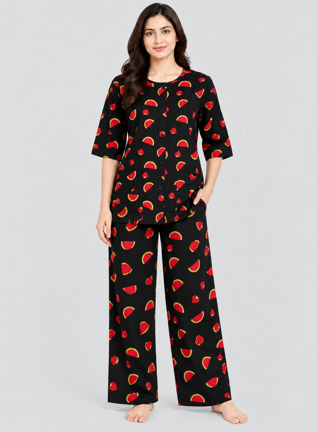 Watermelon Print Co-ord Set by Hangout in Black — two-piece co-ord set