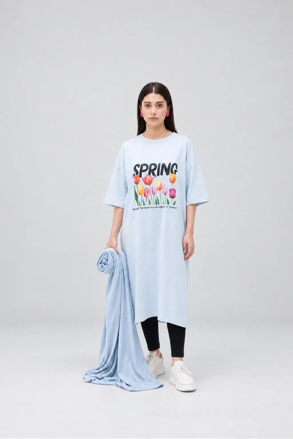 T-Shirt Spring Long Top by Hangout in Sky Blue — long t-shirt