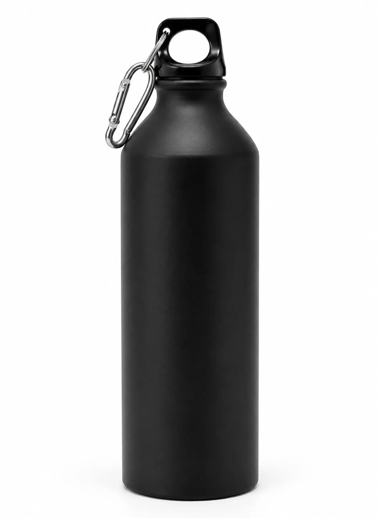 Aluminium Sports Water Bottle with Carabiner Clip, 750 ml - Matte Black — main product image
