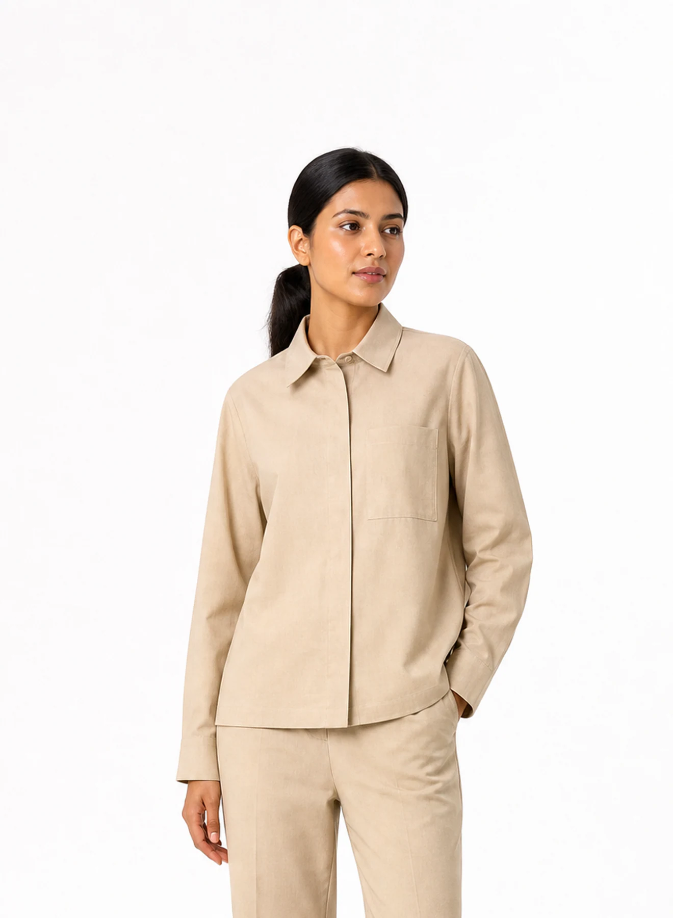 Sandbar Co-ord Set, two-piece co-ord in Warm sand, product view on a white background