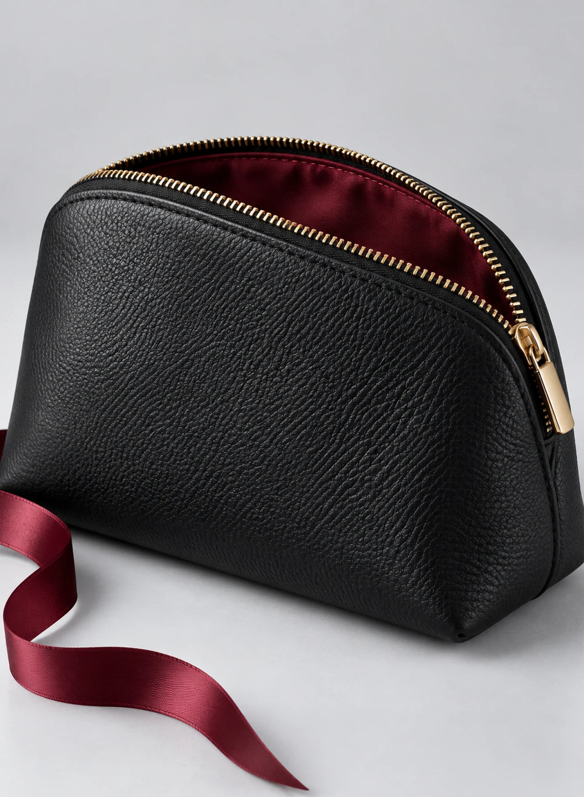 Calm Carry Gift Pouch, zip pouch in Black, Burgundy, Gold, product view on a light studio background