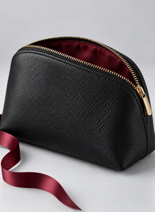 Calm Carry Gift Pouch, zip pouch in Black, Burgundy, Gold, product view on a light studio background