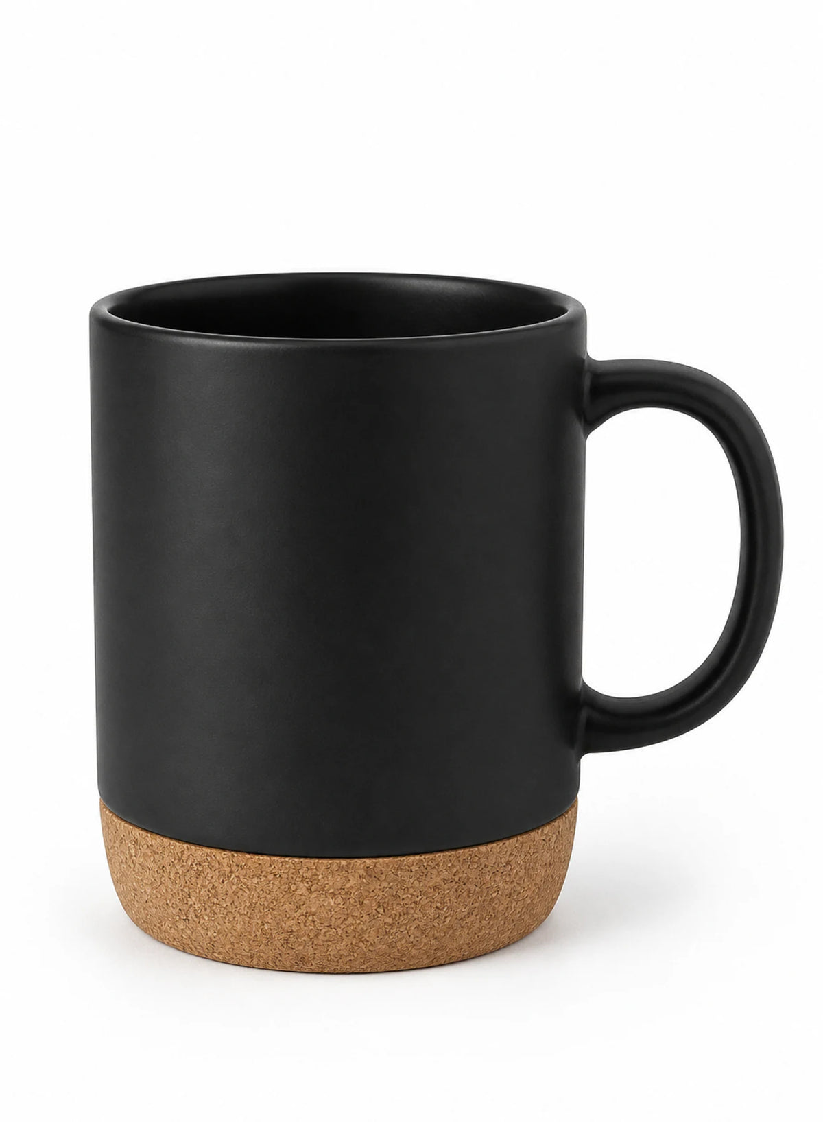 Cork Base Mug — Black, ceramic mug in Black, Natural cork, product view on a white background