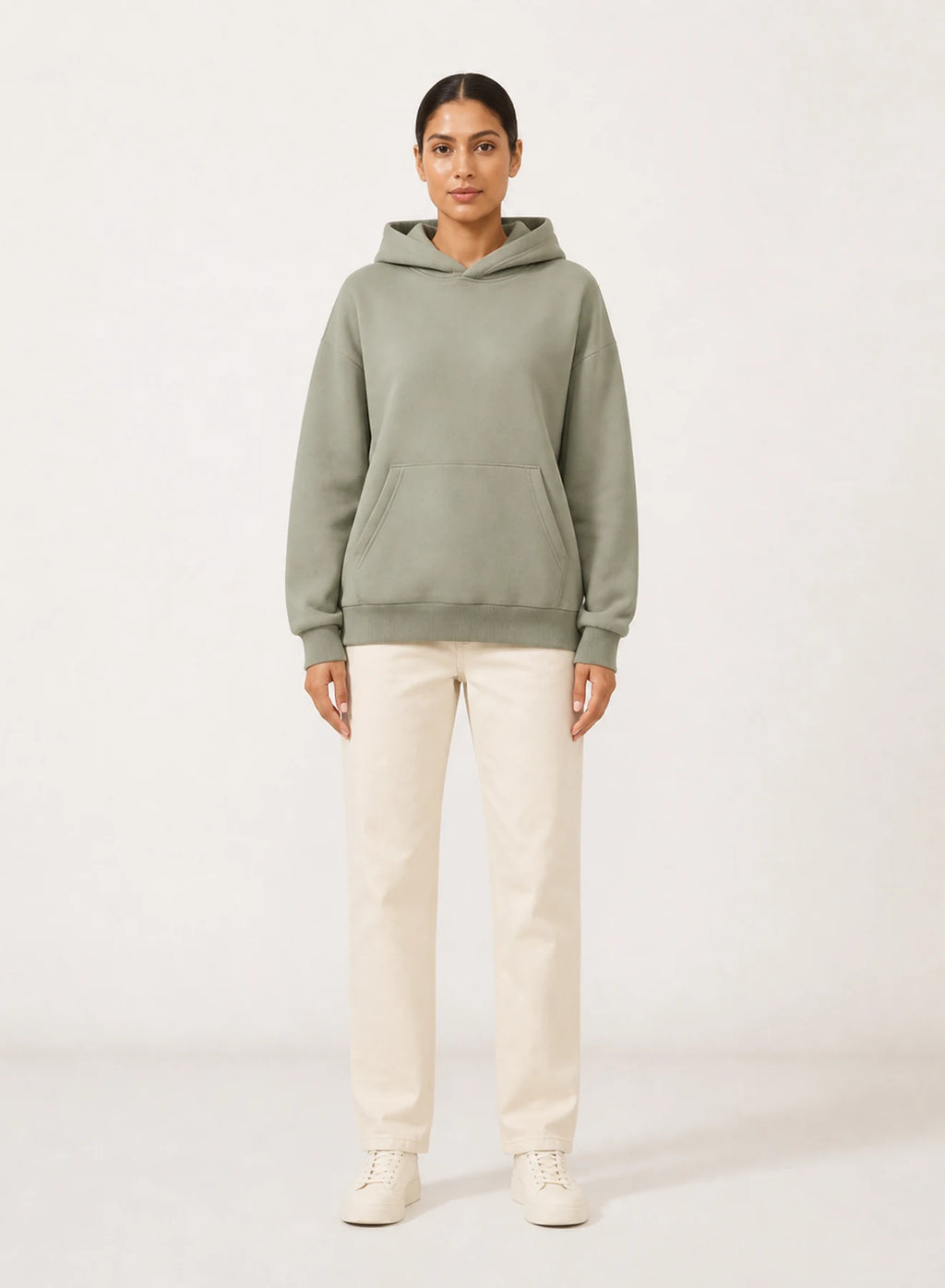 Cove Relaxed Hoodie, relaxed pullover hoodie shown in a complementary studio setting