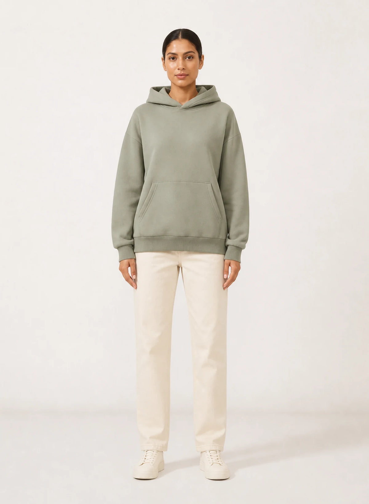 Cove Relaxed Hoodie, relaxed pullover hoodie shown in a complementary studio setting