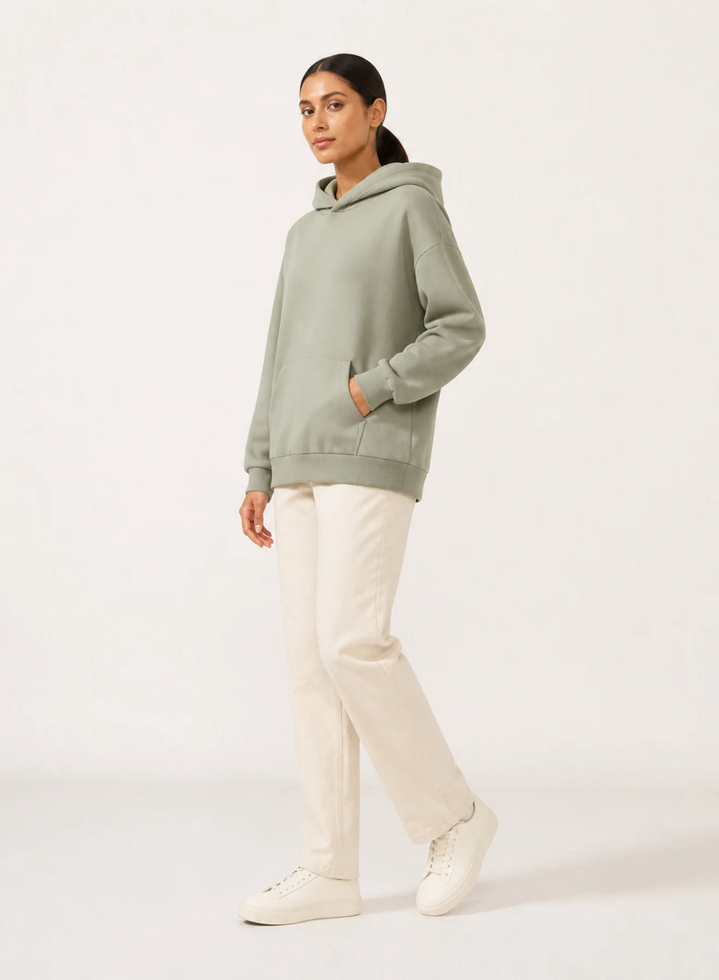 Alternate view of Cove Relaxed Hoodie in Muted sage