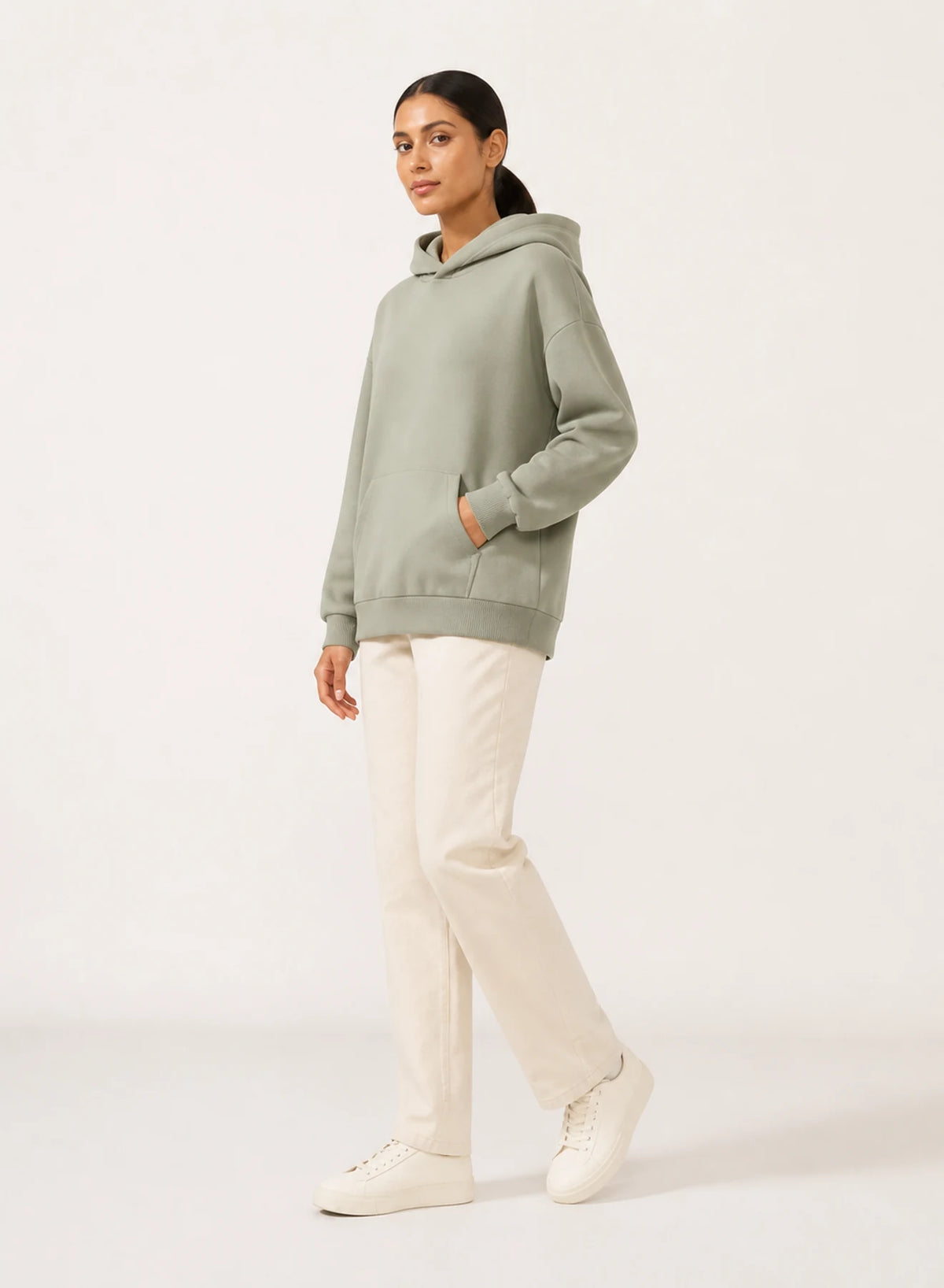 Alternate view of Cove Relaxed Hoodie in Muted sage