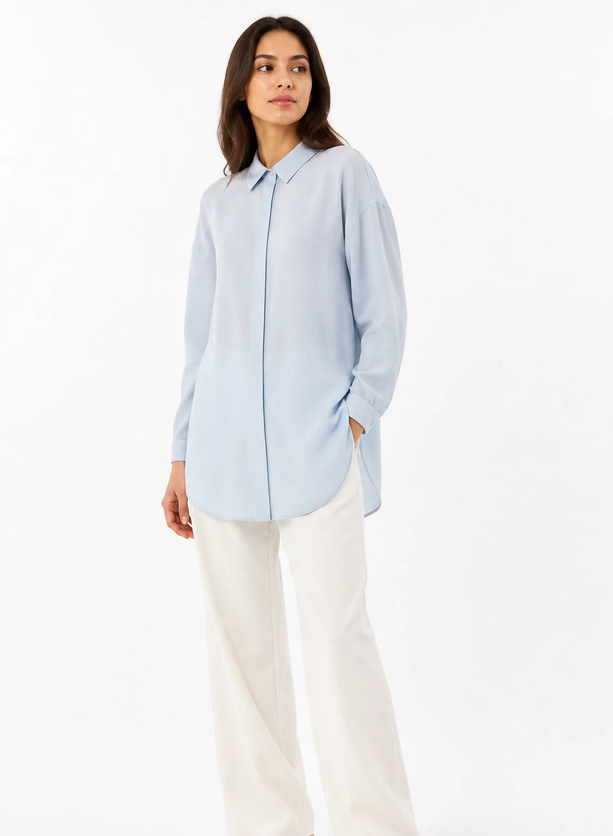 Drift Layer Shirt, lightweight overshirt in Mist blue, product view on a white background