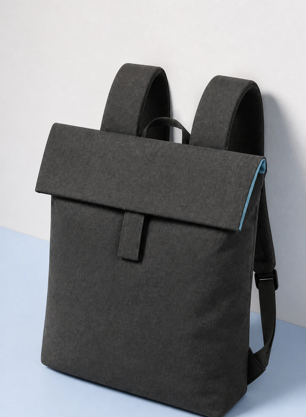 Alternate view of Fold-Top Day Bag in Graphite, Mist blue