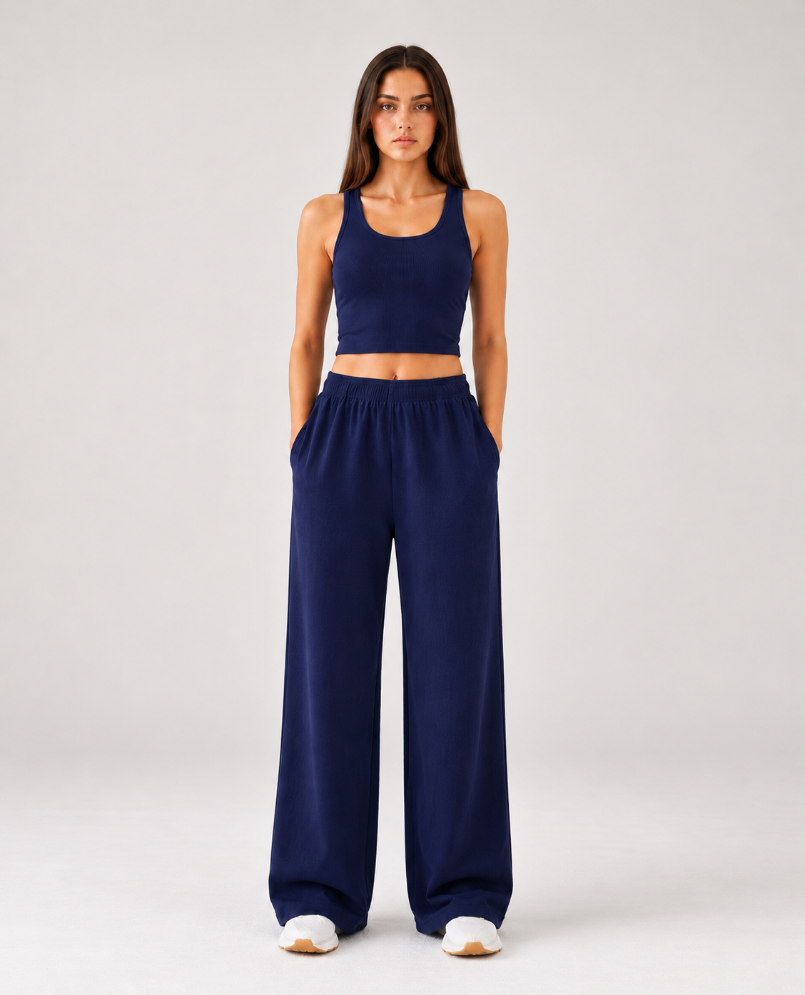 Pyjama Trousers Navy Knitted by Hangout in Navy Blue — front view on neutral studio background