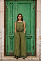 Co-ord Set Forest Whispers Embroidered by Hangout in Olive Green — two-piece co-ord set, view 3