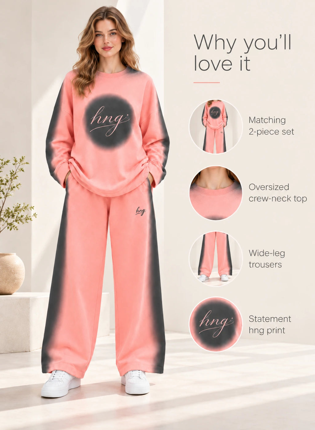 Co-ord Set Pastel Peach by Hangout in Pastel Peach — two-piece co-ord set, view 4