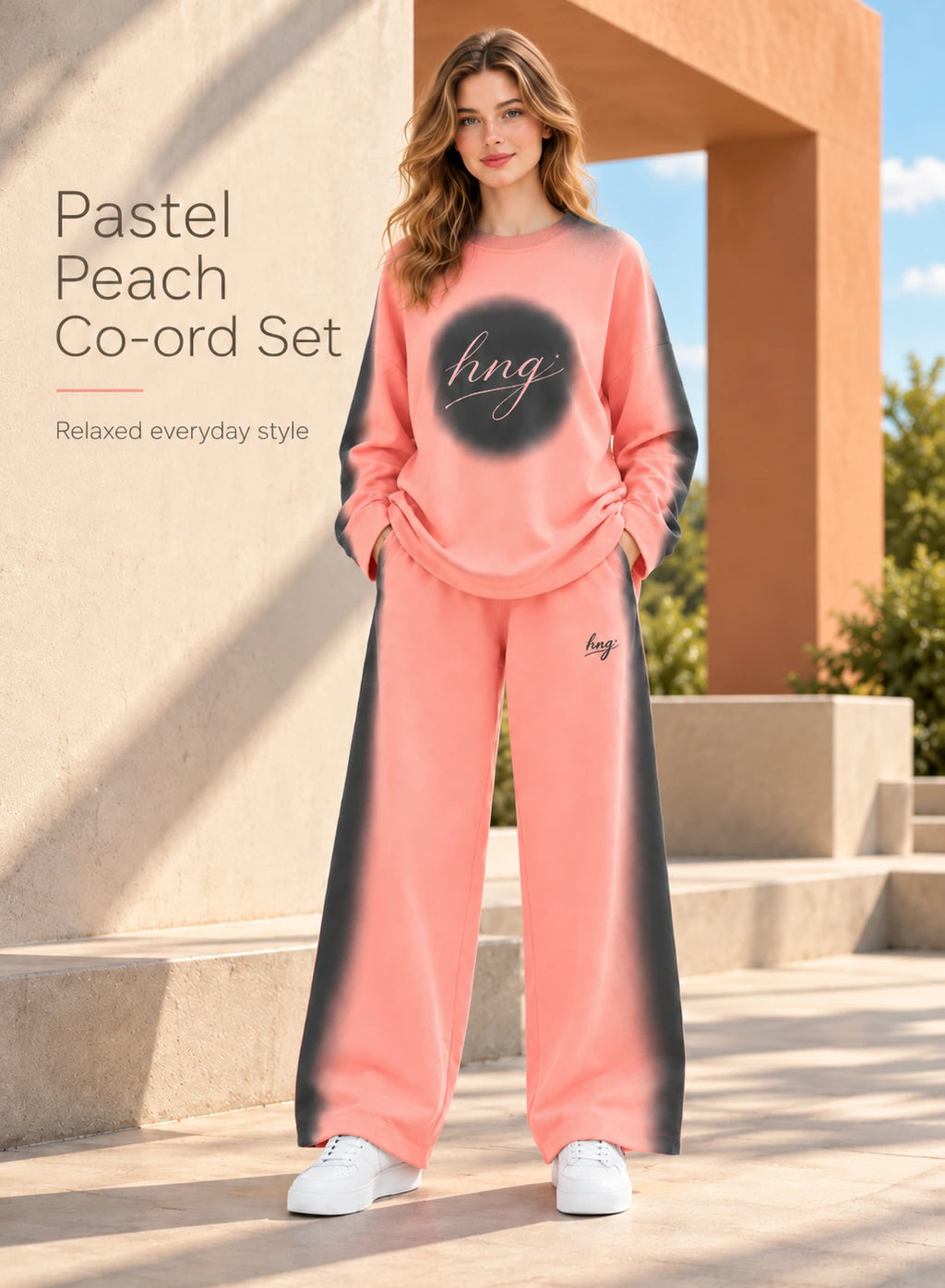 Co-ord Set Pastel Peach by Hangout in Pastel Peach — two-piece co-ord set, view 6