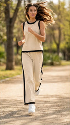Co-ord Set Sleeveless Beige by Hangout in Beige — two-piece co-ord set, view 3