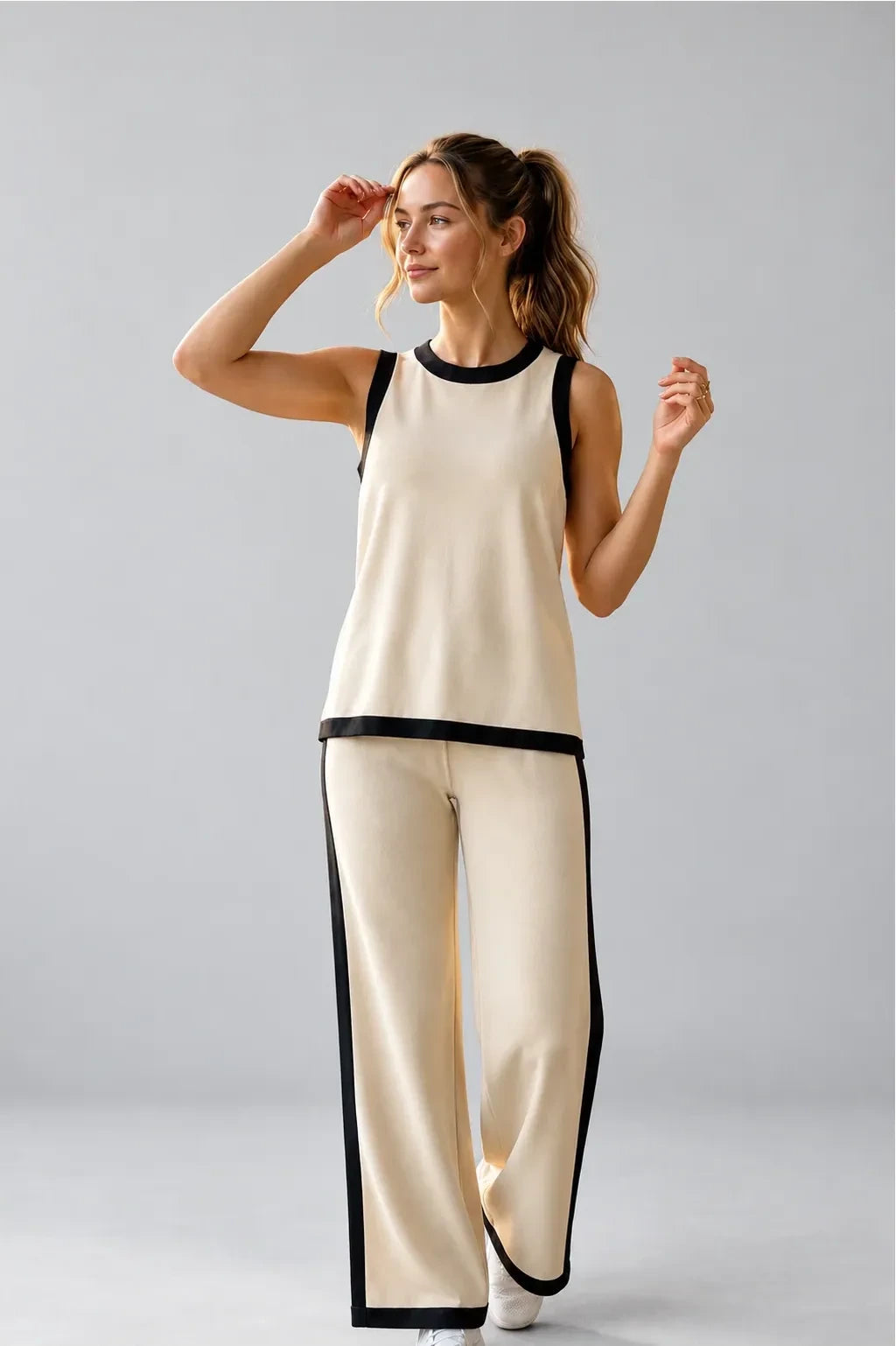 Co-ord Set Sleeveless Beige by Hangout in Beige — two-piece co-ord set
