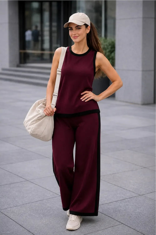 Co-ord Set Sleeveless Wine by Hangout in Wine — two-piece co-ord set, view 2