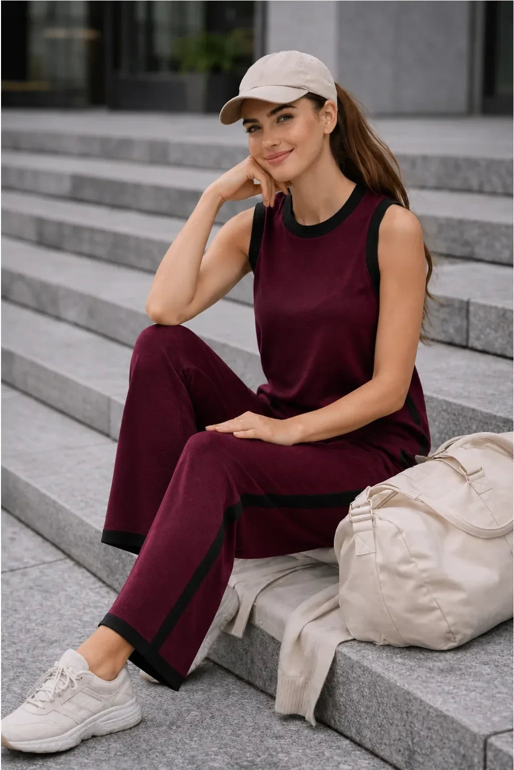 Co-ord Set Sleeveless Wine by Hangout in Wine — two-piece co-ord set, view 3