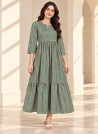 Dress Green Stripe Long Frock by Hangout in Green — long dress, view 2