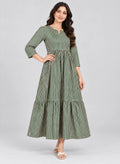 Dress Green Stripe Long Frock by Hangout in Green — long dress, view 3