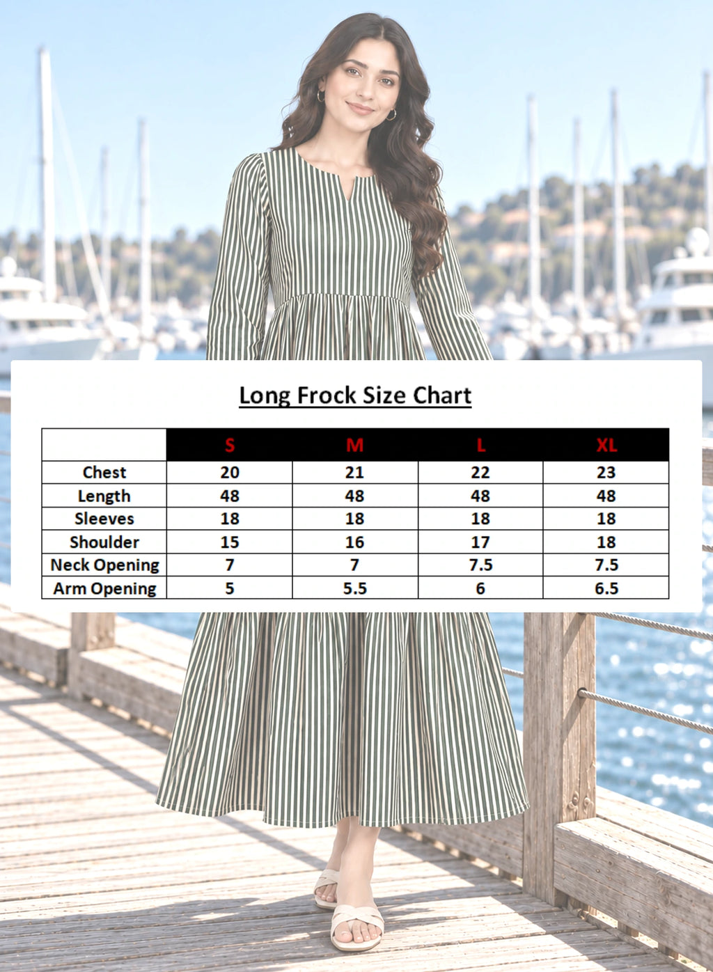 Dress Green Stripe Long Frock by Hangout in Green — long dress, view 4
