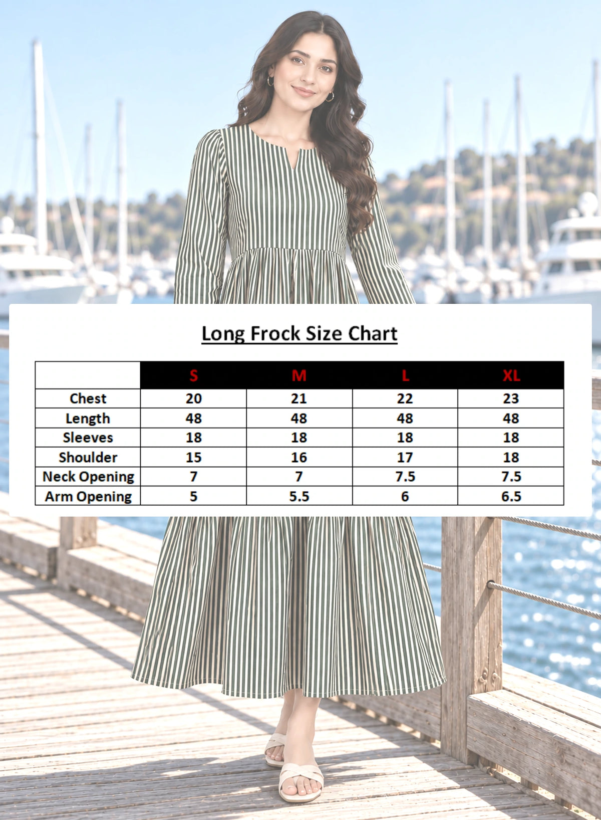 Dress Green Stripe Long Frock by Hangout in Green — long dress, view 4