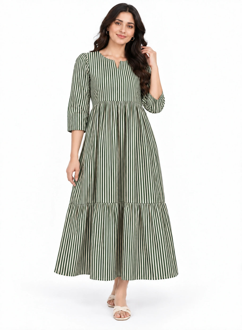 Dress Green Stripe Long Frock by Hangout in Green — long dress