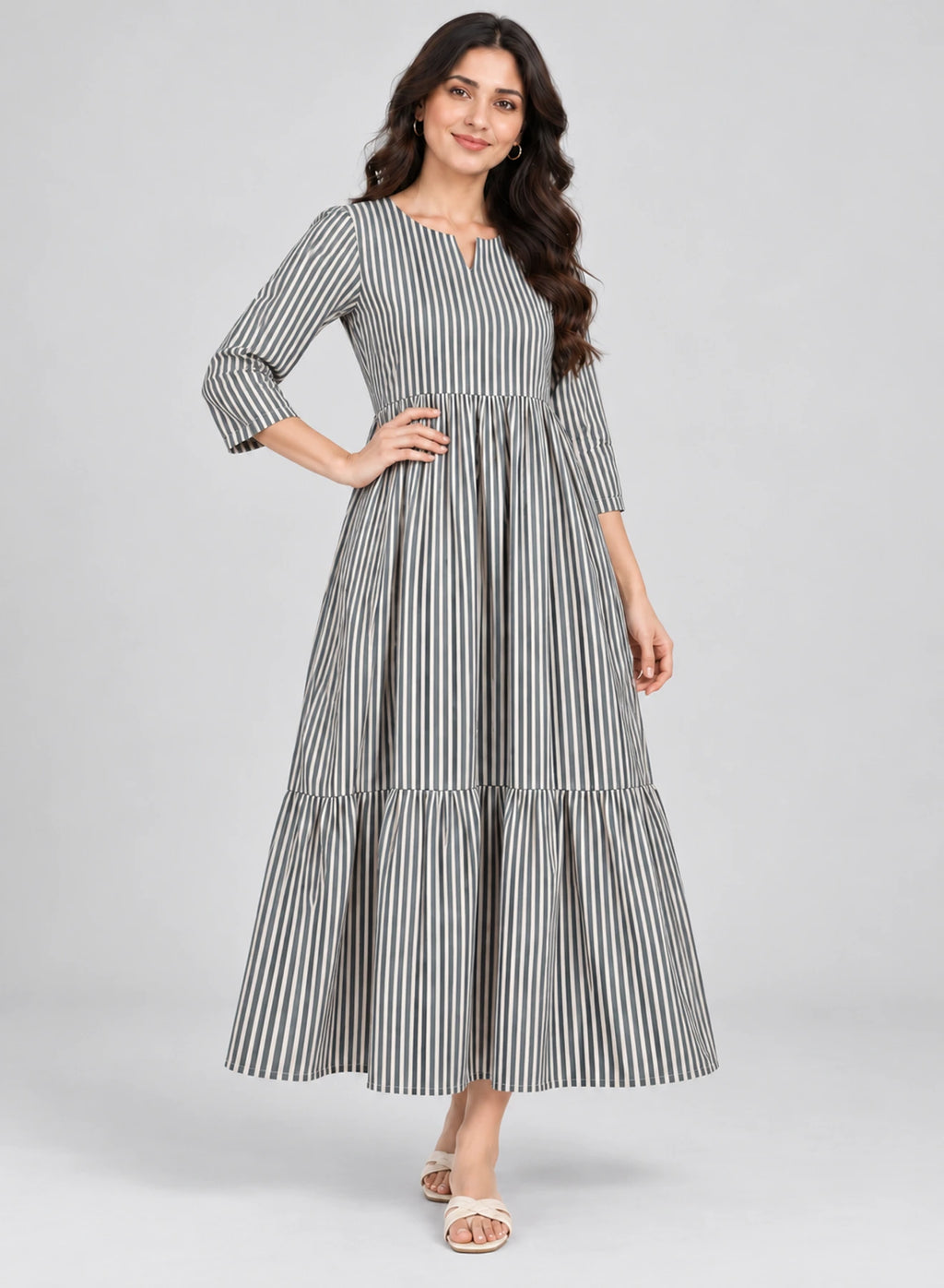 Dress Grey Stripe Long Frock by Hangout in Grey — long dress, view 3