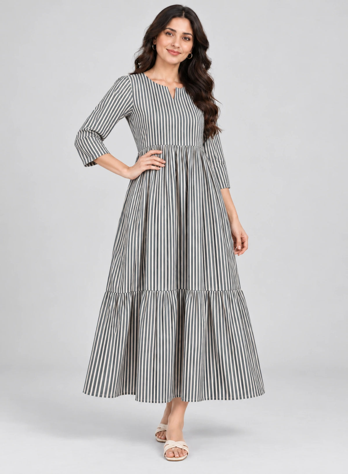 Dress Grey Stripe Long Frock by Hangout in Grey — long dress, view 3