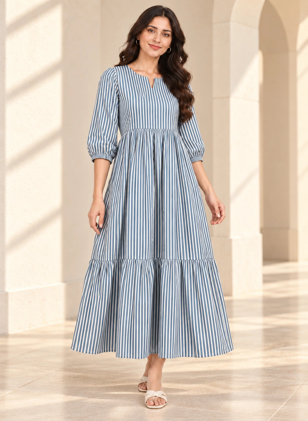 Dress Zinc Blue Stripe Long Frock by Hangout in Zinc Blue — long dress, view 2