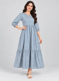 Dress Zinc Blue Stripe Long Frock by Hangout in Zinc Blue — long dress, view 3