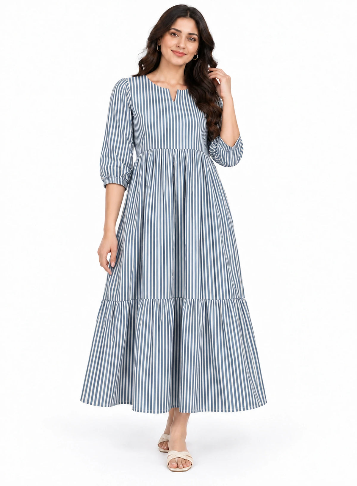 Dress Zinc Blue Stripe Long Frock by Hangout in Zinc Blue — long dress