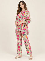 Loungewear Pink Splash by Hangout in Beige — two-piece loungewear set, view 3