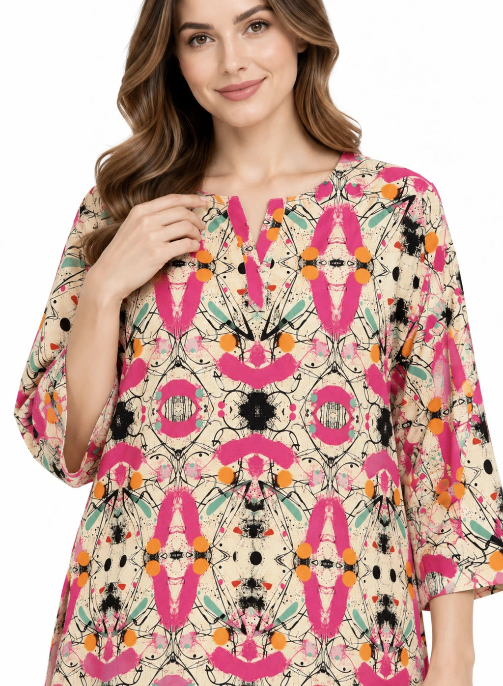 Loungewear Pink Splash by Hangout in Beige — two-piece loungewear set, view 4