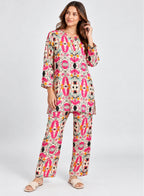 Loungewear Pink Splash by Hangout in Beige — two-piece loungewear set