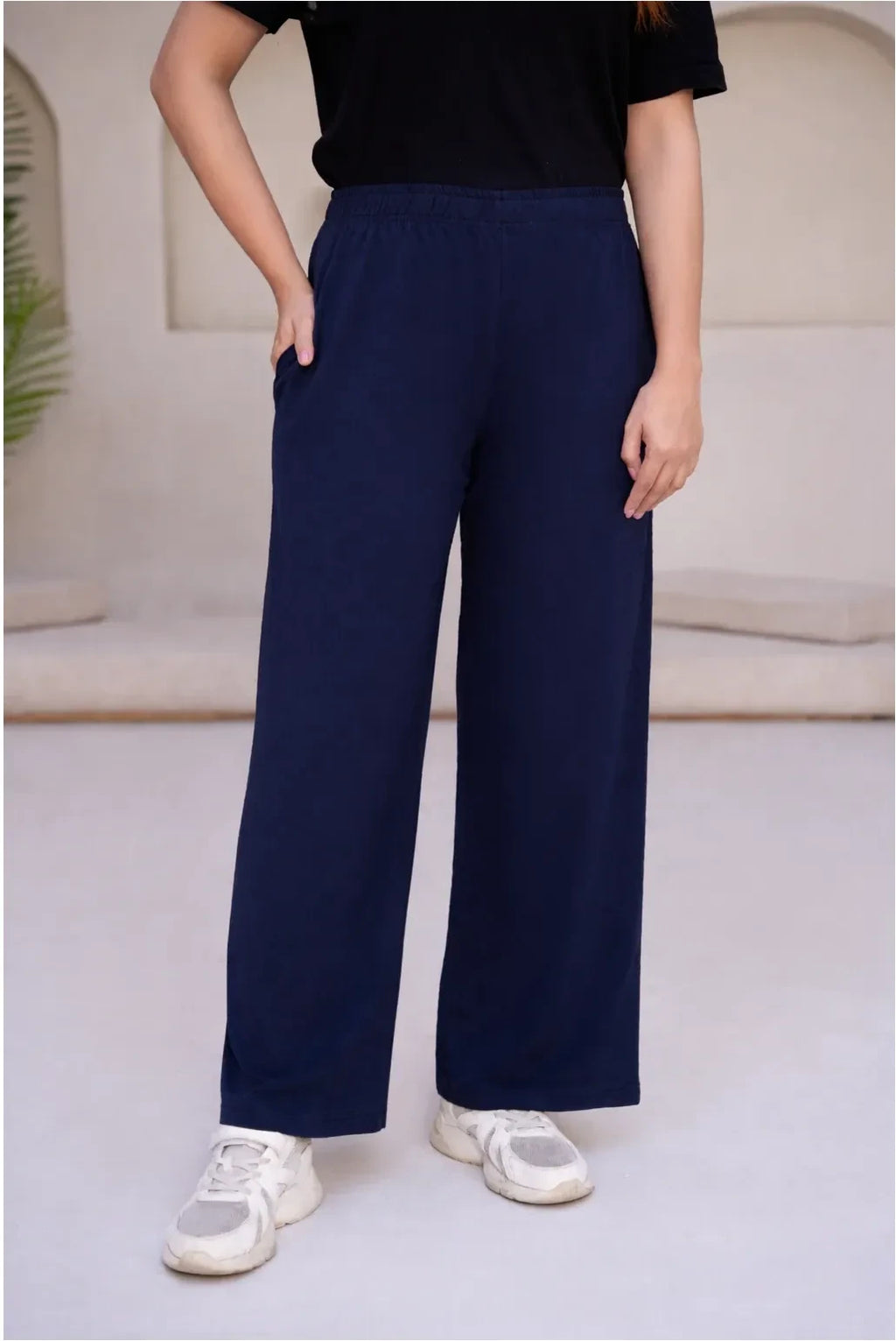 Pyjama Trousers Navy Knitted by Hangout in Navy Blue — pyjama trousers, view 2