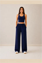 Pyjama Trousers Navy Knitted by Hangout in Navy Blue — pyjama trousers, view 3