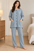 Zinc Blue Stripe Co-ord Set by Hangout in Zinc Blue — two-piece co-ord set, view 3