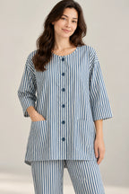 Zinc Blue Stripe Co-ord Set by Hangout in Zinc Blue — two-piece co-ord set, view 4