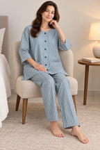 Zinc Blue Stripe Co-ord Set by Hangout in Zinc Blue — two-piece co-ord set, view 5