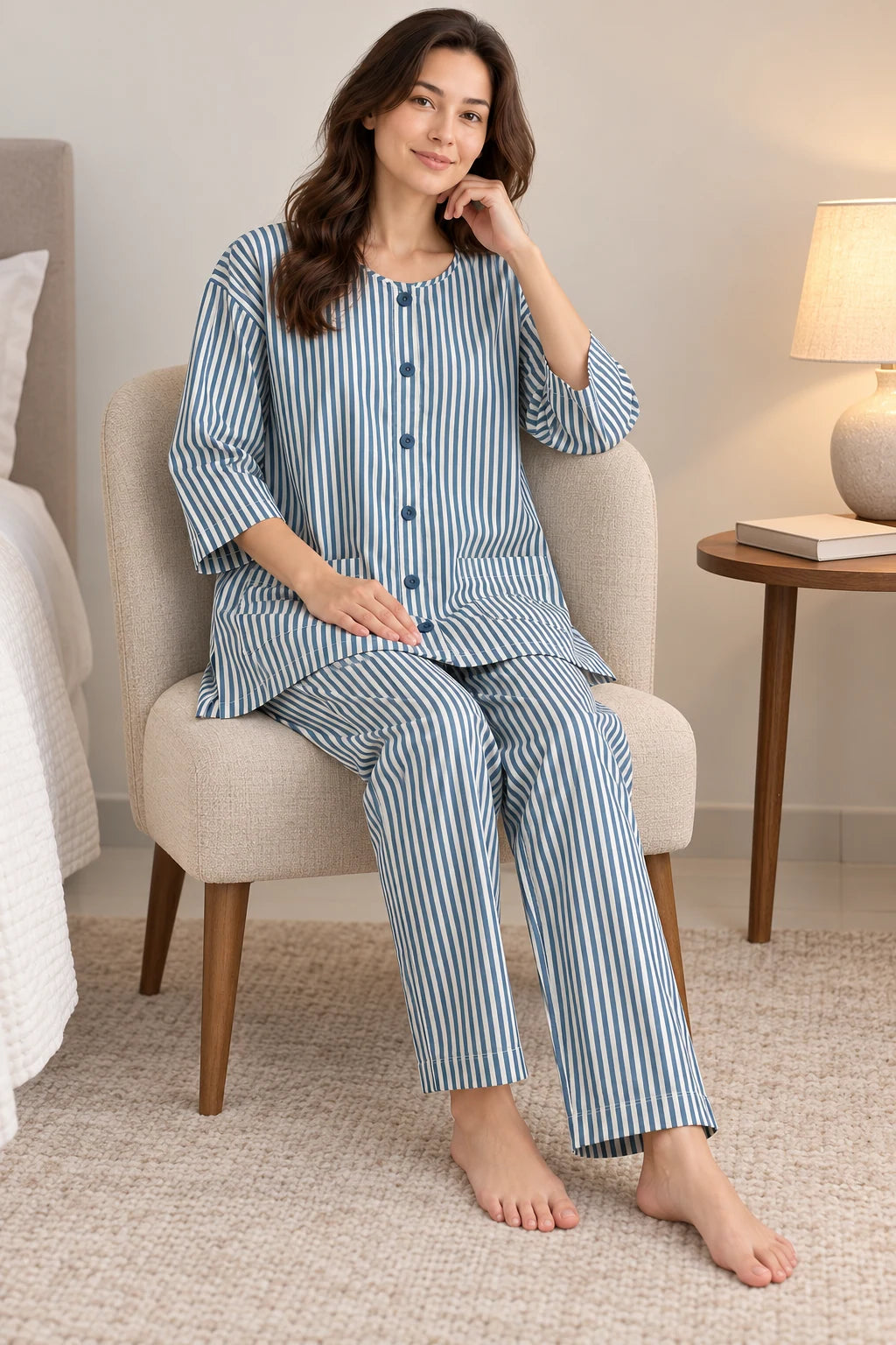 Zinc Blue Stripe Co-ord Set by Hangout in Zinc Blue — two-piece co-ord set, view 5