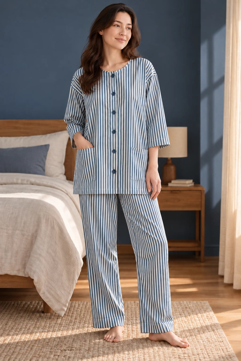 Zinc Blue Stripe Co-ord Set by Hangout in Zinc Blue — two-piece co-ord set, view 6