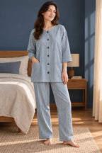 Zinc Blue Stripe Co-ord Set by Hangout in Zinc Blue — two-piece co-ord set, view 6