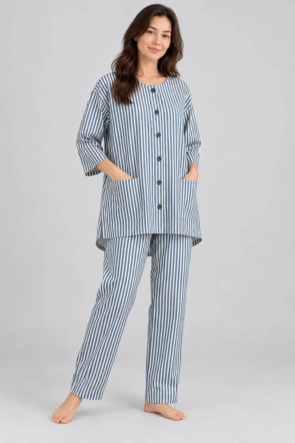 Zinc Blue Stripe Co-ord Set by Hangout in Zinc Blue — two-piece co-ord set